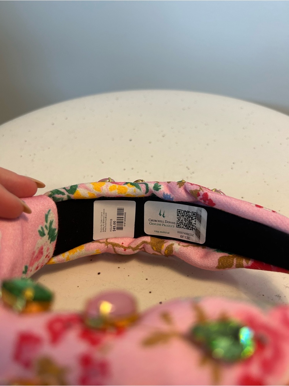 Brianna Cannon Kentucky Oaks Laura Ashley Ashfield Pink Floral Crystal Headband - Picture 5 of 8